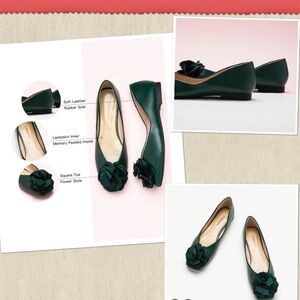 Chic Dark Green Leather Women's Flats